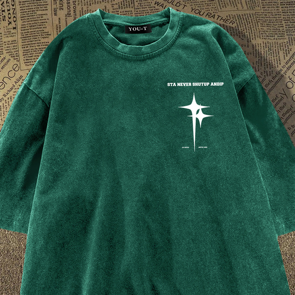 UT shop🚀 เสื้อยืด oversize วินเทจ เสื้อ"STA NEVER STAR"แขนสั้น t shirt cotton100% คอกลม ทรงหลวม เสื้อสีฟอก แขนสั้น3XL