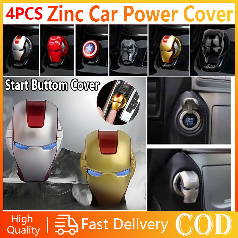 4PCS Iron Man Universal รถเครื่องยนต์หยุดปุ่มกดฝาครอบสวิทช์อะนิเมะกัปตันอเมริการถ Trim อุปกรณ์เสริมปุ่มฝาครอบป้องกัน