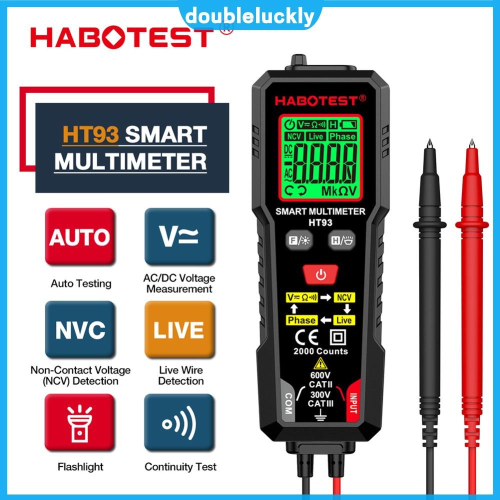 🔥Hot🔥 Habotest HT93 มัลติมิเตอร์แบบดิจิตอล TRMS 2000 นับ Ohmmeter Auto-Ranging Ohm เครื่องทดสอบแรงดันไฟฟ้า Live Wire/Continuity Test