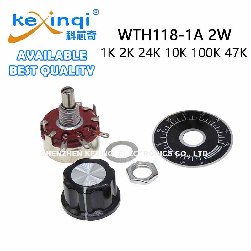 WTH118-1A 2W Single-turn Potentiometer 1K 2K 24K 10K 100K 47K DIY ชุดอะไหล่ลูกบิด MF-A03 + 0-100 Sca