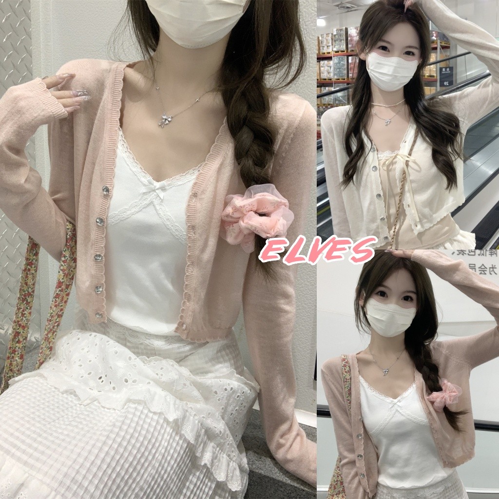 Elves พร้อม💟ใหม่ 2025 เสื้อคลุมไหมพรม แขนยาว สีพาสเทลน่ารักมาก ใส่สบาย "W-L063"