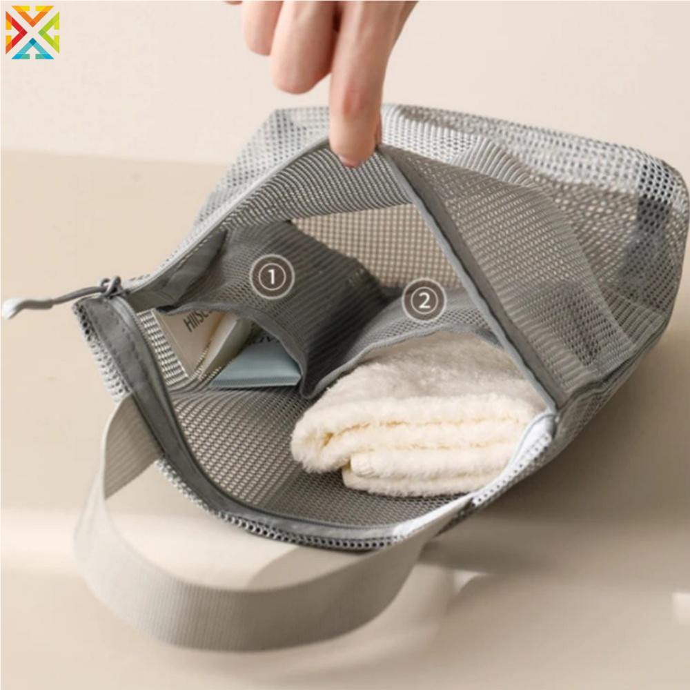 Portable Shower Organizer Hanging Makeup Bag Quick-Drying กระเป๋าถือน้ําหนักเบาสําหรับอุปกรณ์อาบน้ําวันหยุดผู้ชาย ราคา ถูกที่สุด ดีลบีเคเค แกลเลอรีภาพที่ 4