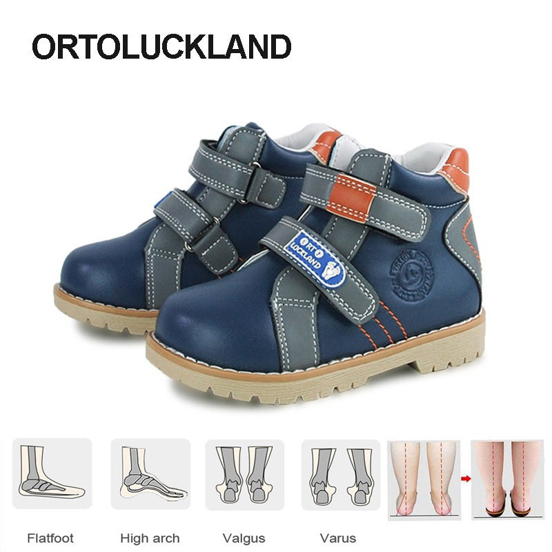 Ortoluckland รองเท้าเด็กเด็กชายรองเท้าหนังกระดูก demi season ข้อเท้ายาง footwear
