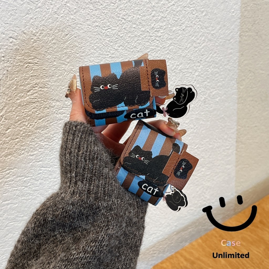 สําหรับ GOOJODOQ J201 J206 เคส Case บุคลิกภาพซองหนังน่ารักสีน้ําตาลและสีฟ้าลายแมวหูฟังกรณี