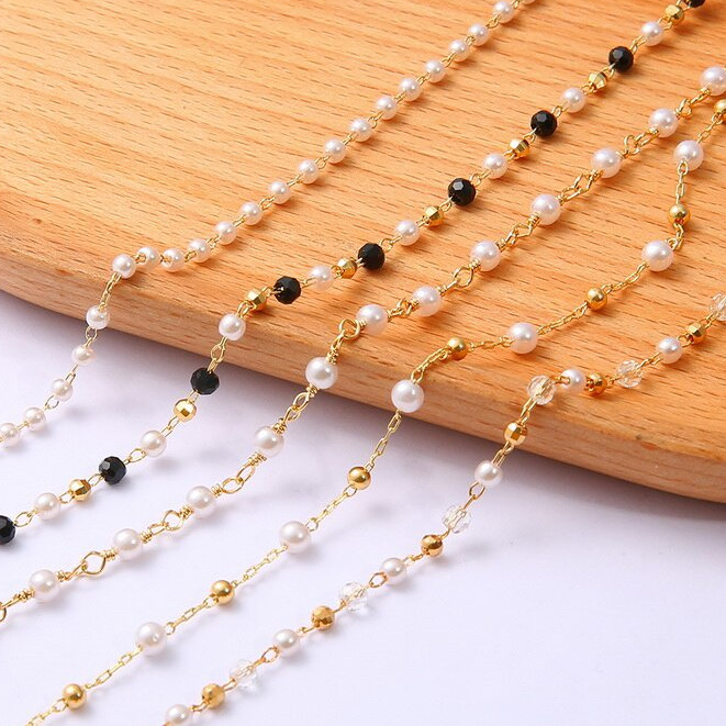 50 ซม./ชิ้น 18K Gold Plated ทองแดงลูกปัดมุกสําหรับ DIY