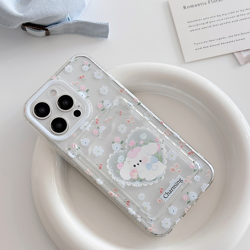 โปร่งใสและดอกไม้สดและลูกสุนัขกรณีการ์ดทําจาก TPU สําหรับ apple iphone 11 12 13 14 15 16 pro max plus x xr xs max 7 8 plus se2020 - รูปที่ 3