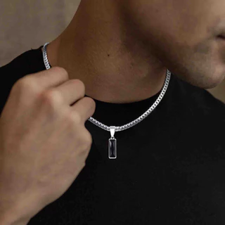 Vnox Simple Geometric Square จี้สแตนเลสสร้อยคอสําหรับผู้ชาย Blue Zirconia อินเทรนด์ NK.Chain เครื่องประดับ