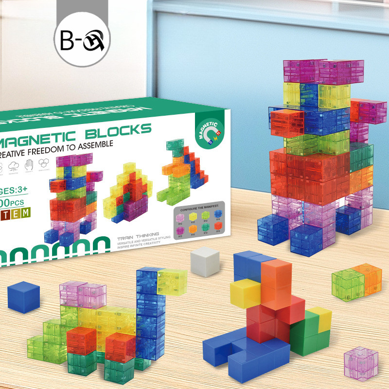 BHQ บล็อกอาคารแม่เหล็ก แม่เหล็กทั้ง 6 ด้าน สี่เหลี่ยมจัตุรัส 2.1*2.1*2.1cm ใส/สีทึบ ของเล่นเด็ก