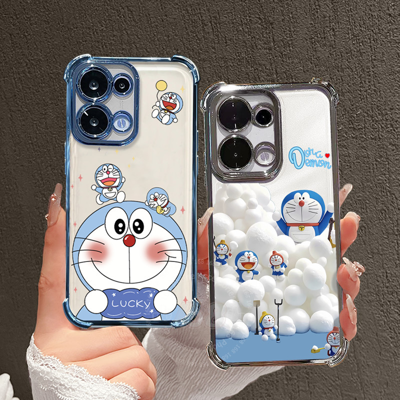 เคส OPPO Reno 13F 13 14F 14 5G 14 Pro เคสน่ารักการ์ตูนโชคดีโดราเอมอนใสเยลลี่นุ่มกันกระแทกพร้อมฝาครอบกล้องฟิล์มป้องกันเลนส์หรูหราสําหรับเด็กผู้ชายนักเรียนหญิง