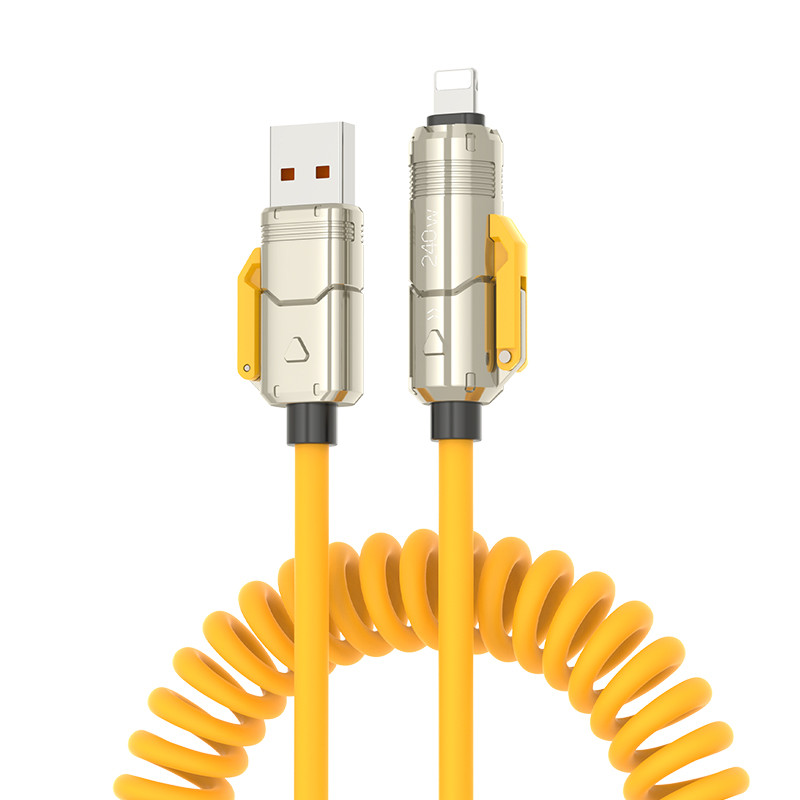 Vyvylabs 4 in 1 240W สายชาร์จเร็ว USB สปริงความเร็วสูง USB C Wire Type C สายชาร์จโทรศัพท์