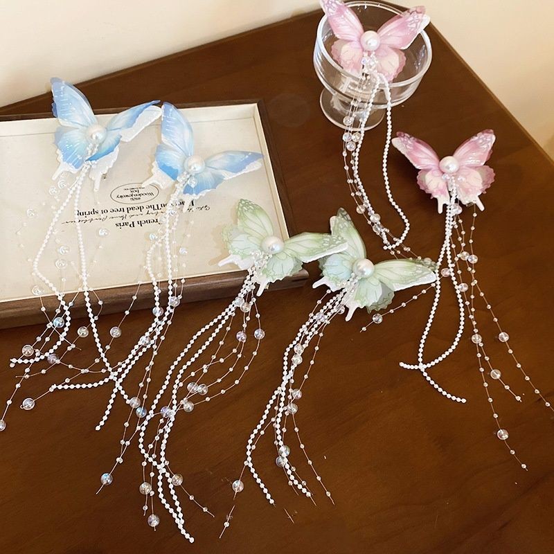One-line Chuck Headdress โบว์หวานมุกพู่ผมการ์ดสาวผมหักคลิปด้านข้าง