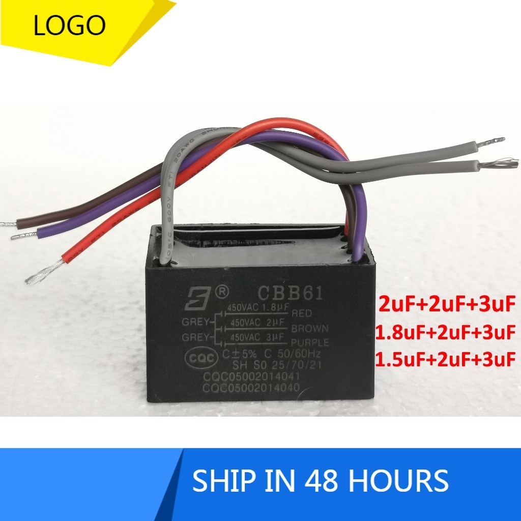 Triple 450V-500VAC พัดลมเพดานตัวเก็บประจุพร้อมสายไฟ CBB61 มอเตอร์พัดลม 1.5uf+2uf+3uf หรือ 1.8-2uf+2u