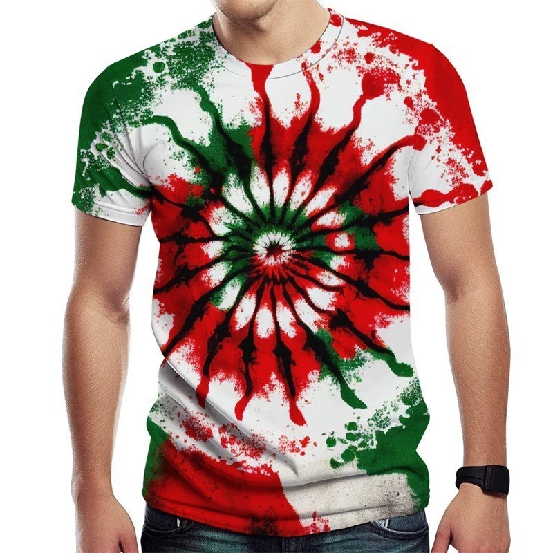 Spiral Streak Tie Dye T เสื้อสำหรับชาย y2k Tops 3D Paisley Stripe พิมพ์เสื้อยืดสตรีเสื้อผ้าแปลกCool 