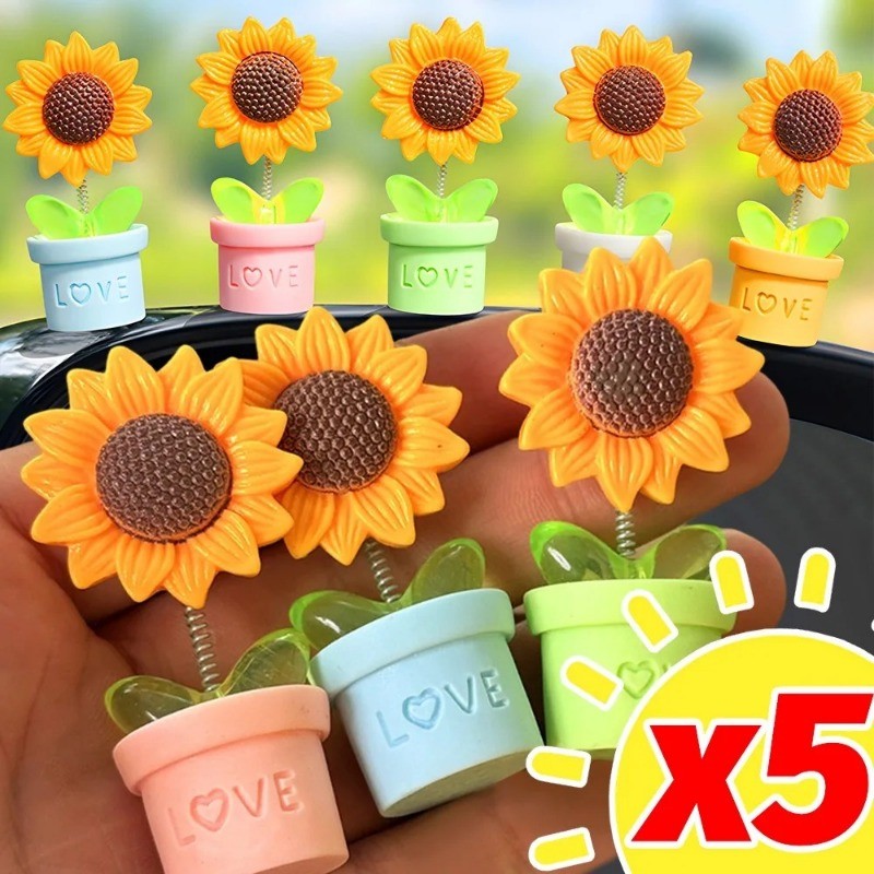 การตกแต่งคอนโซลกลางรถเรซินน่ารัก-แกว่งกระถางดอกทานตะวันอุปกรณ์เสริมในรถยนต์-อุปกรณ์เสริมเครื่องประดับแดชบอร์ดที่มีสีสันแนวโน้