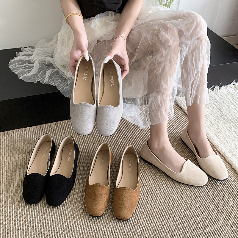 ผู้หญิงรองเท้าแบนสแควร์Toeสไตล์อเนกประสงค์สบายน้ำหนักเบากัน