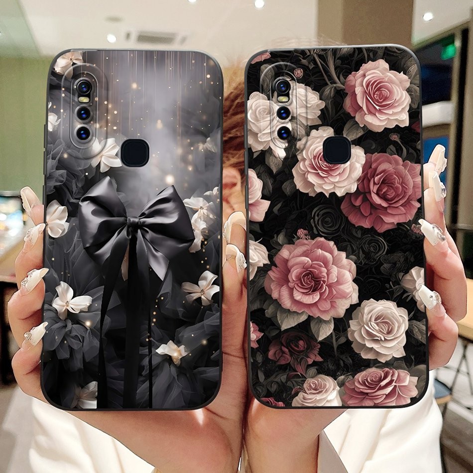 สําหรับ Vivo V15 1819 / V15 Pro 1818 สวย Bow Rose ภาพวาดปลอก Vivo_18 1819 V 15 V15Pro เลนส์ป้องกันซิ
