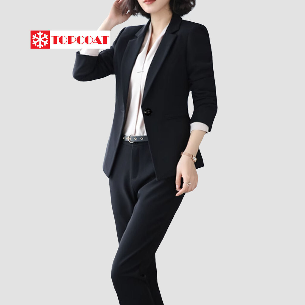 TOPCOAT เสื้อสูทกระดุมเดียว ทรงเข้ารูป ซับในทั้งตัว แถมฟรี!กางเกงขากระบอกกลาง (1 ชุด) Size : M-3XL