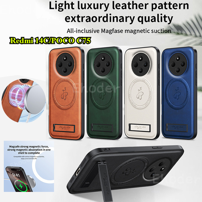 ปลอกสําหรับ Redmi 14C POCO C75 4G 2024 เคสโทรศัพท์ขาตั้งหนังผู้ถือแม่เหล็กสําหรับ Redmi14C 14 C Xiao