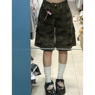 American Camouflage Retro Multi-Pocket Overalls All-Match Casual Hot Girl หลวมกางเกงขากว้างสไตล์แฟนลําลองหลวม