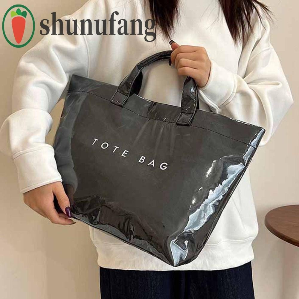 UNUF กระเป๋าเยลลี่ใส PVC Tote พิมพ์ตัวอักษร กระเป๋าถือชายหาดฤดูร้อน