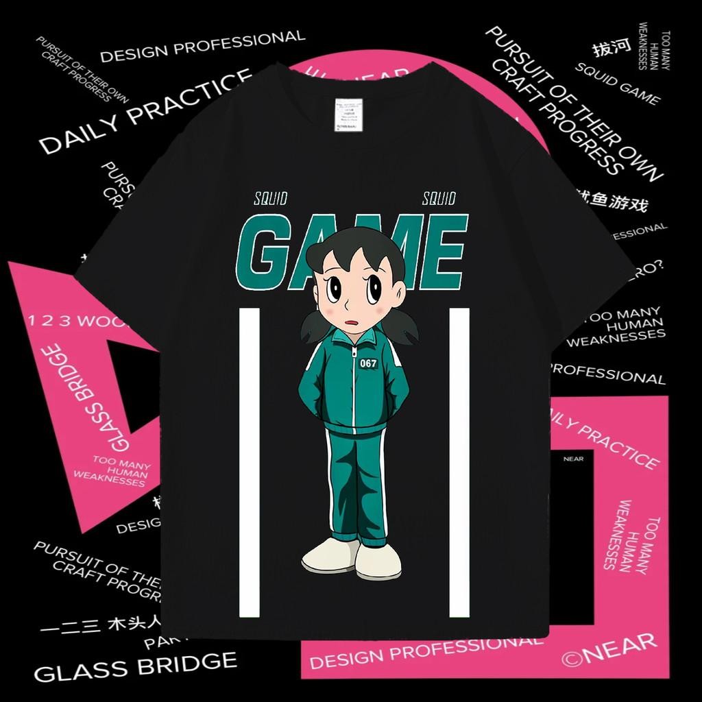 HOT Squid Game 2 เสื้อยืด Squid Game2 & Shizuka Minamoto แฟชั่นผ้าฝ้ายเสื้อยืดรอบคอ Unisex