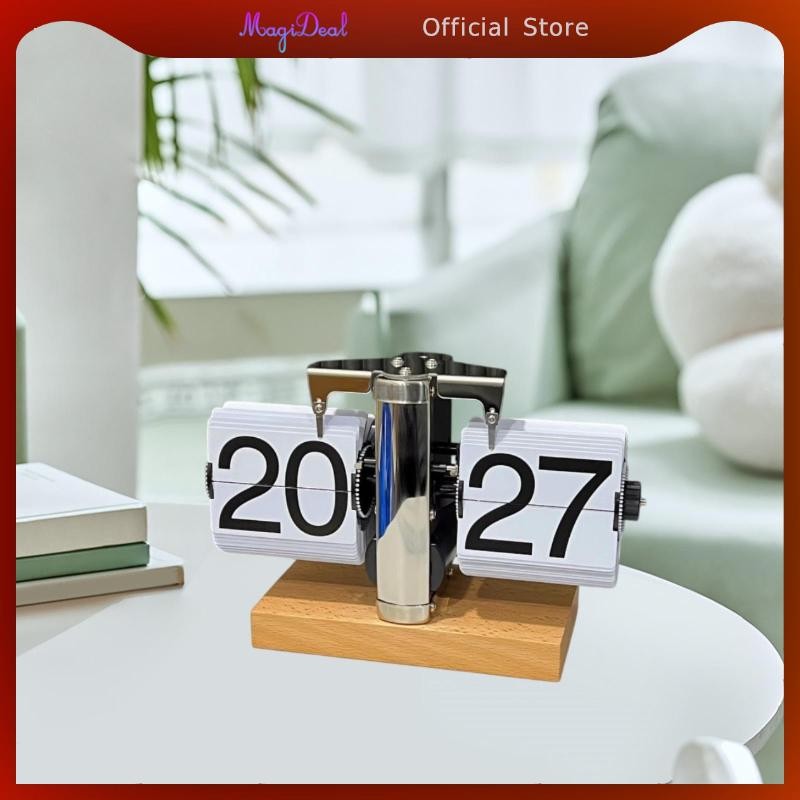 MagiDeal Flip Desk Clock Vintage Design Auto Flip Clock Decor Flip Down Clock นาฬิกาตั้งโต๊ะสําหรับบ