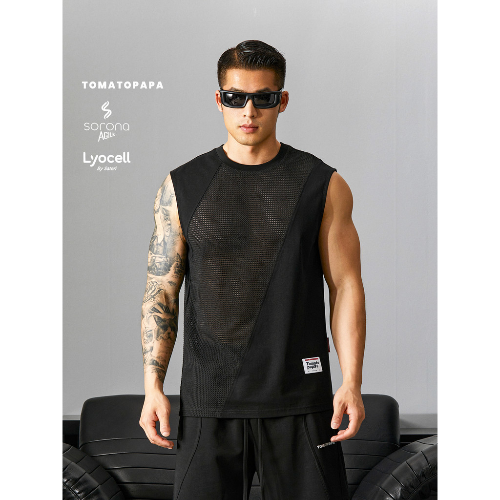 TOMATOPAPA เสื้อยืดแขนกุด Lyocell ทรงหลวม สไตล์แฟชั่น สำหรับกีฬาและการออกกำลังกาย