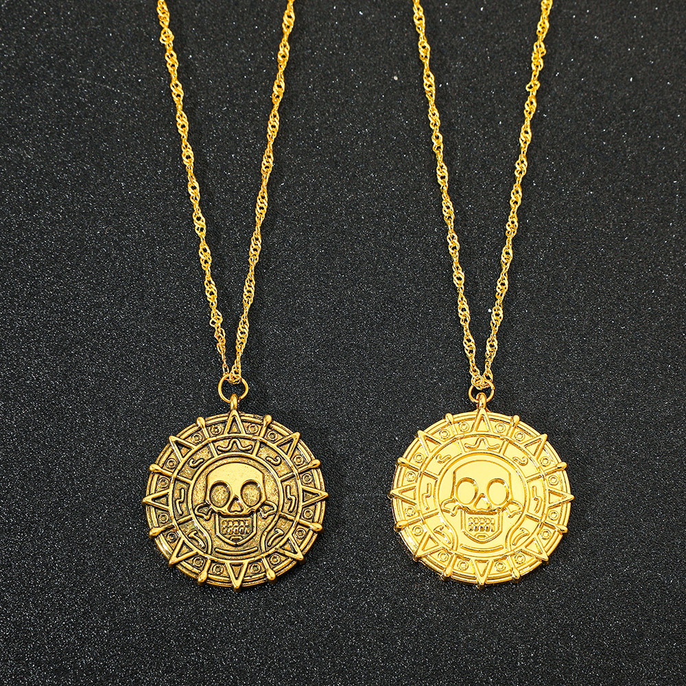 Pirates of The Caribbean สร้อยคอยก Sparrow Aztec Skeleton Skull Heads จี้เหรียญ Medallion เครื่องประ