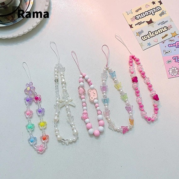 ลายดอกไม้ ที่ห้อยเคสมือถือ สายห้อยมือถือ ที่แขวนโทรศัพท์มือถือ ใส่ข้อมือไ เกาหลีน่ารักรูปหัวใจผี ลูกปัดสี สายคล้องข้อมือ