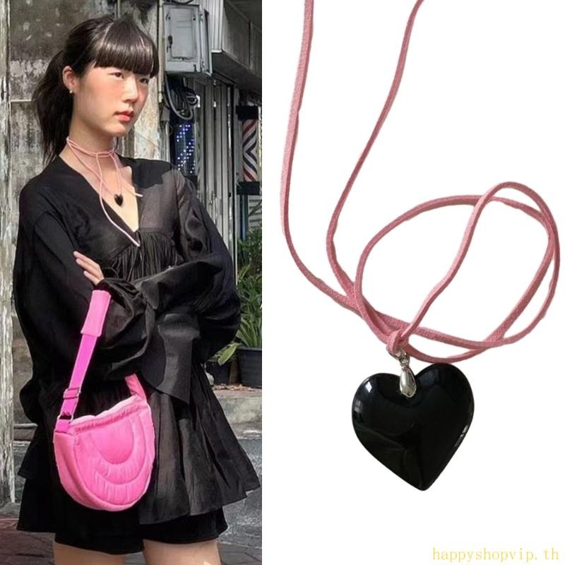 HSV สร้อยคอจี้หัวใจแก้วหรูหรา Choker Lace up เครื่องประดับ