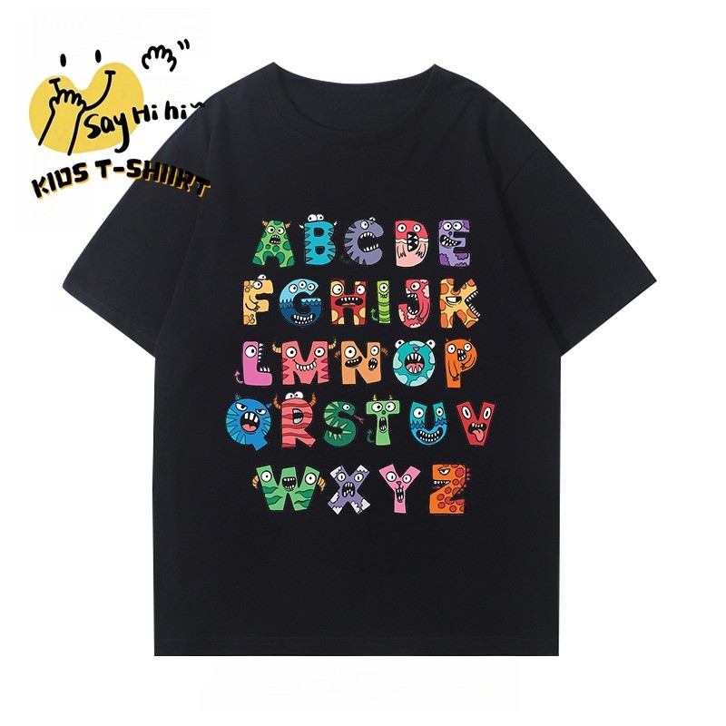 เสื้อผ้าเด็กและพ่อแม่ลูก [Alphabet Lore] [Alphabet Legend] เสื้อยืดพิมพ์ลายลําลอง