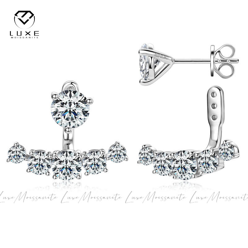 จริง Moissanite Smiley Design 2-In-1 คู่สวมใส่ต่างหูสตั๊ดใน S925 เงินสเตอร์ลิง E1916 พร้อมการรับรอง 