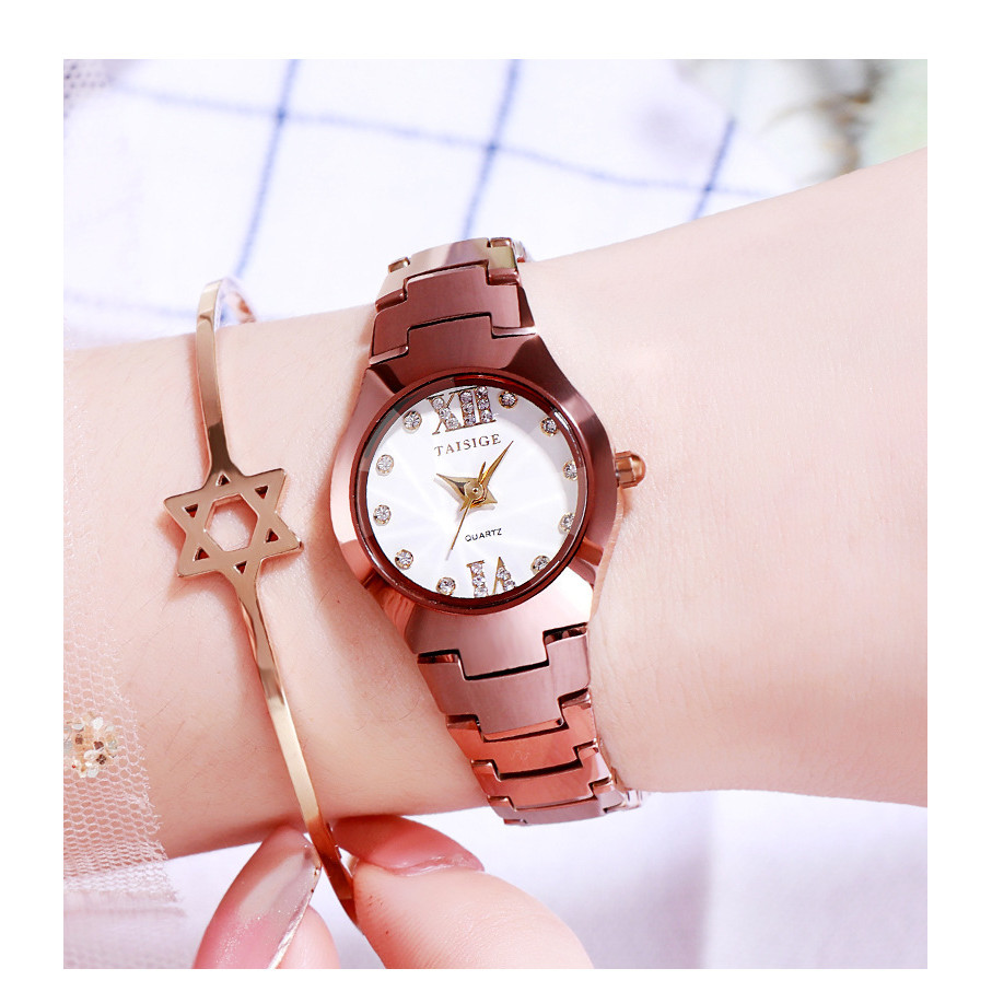 แฟชั่น แฟชั่น แฟชั่น❤ แฟชั่นสไตล์ใหม่นาฬิกาเหล็กทังสเตน Rose Gold สุภาพสตรีแฟชั่นนาฬิกาข้อมือ Iuence