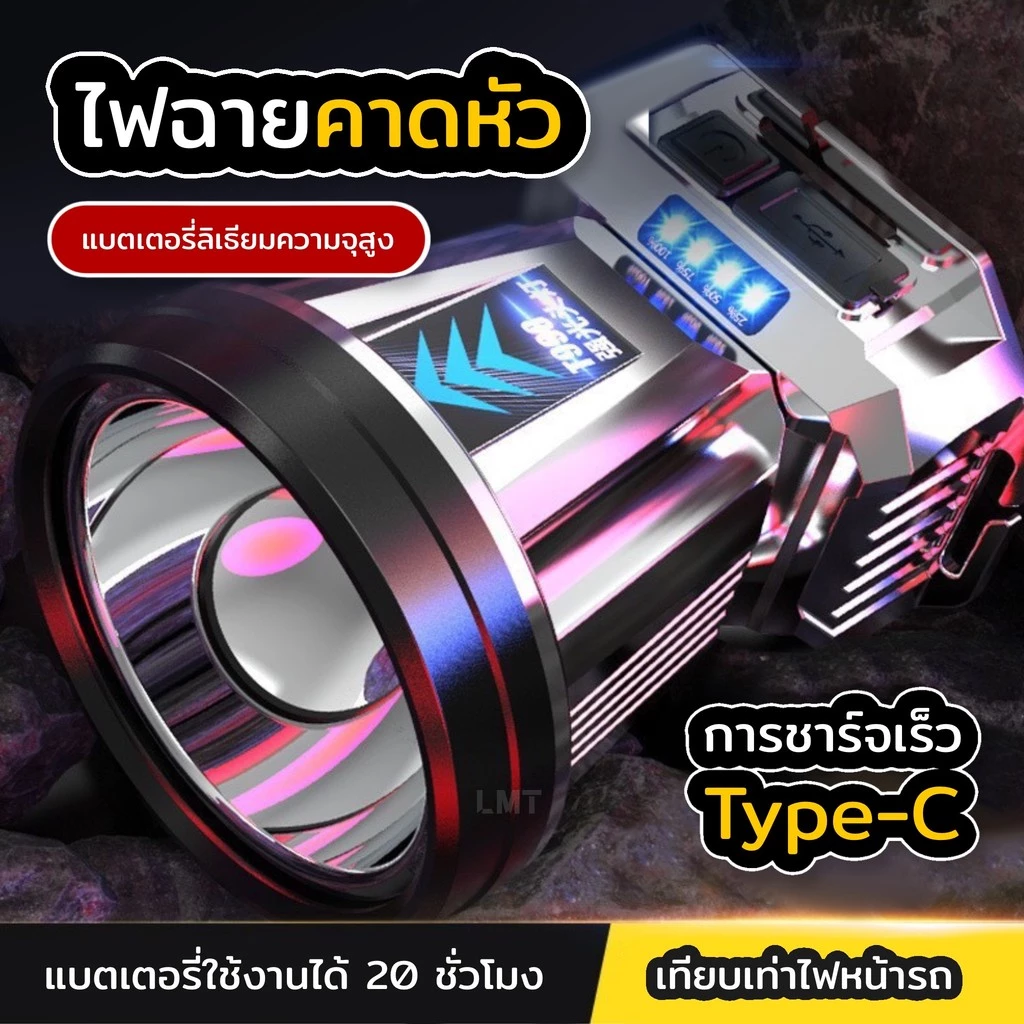 ซื้อ1แถม1ฟรี ไฟฉายคาดหัว แรงสูง T998 LED สว่าง10เท่า ระยะ5KM คาดศีรษะ กันน้ำ สำหรับการเกษตร กรีดยาง เดินป่า แคมป์ปิ้ง