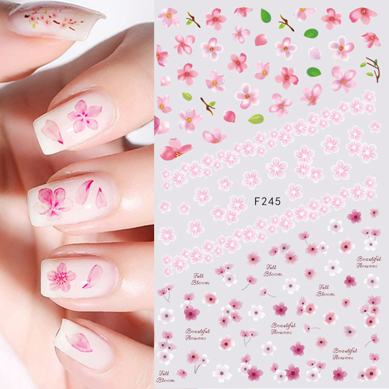 3d Nail Art Decals สีชมพู Cherry Blossoms ดอกไม้ซากุระกาว Sliders สติ๊กเกอร์ติดเล็บตกแต่งสําหรับเล็บ