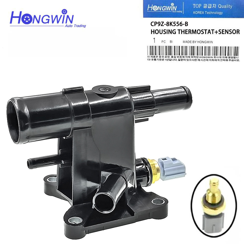 เครื่องยนต์ Coolant Water Outlet Thermostat พร้อมเซนเซอร์ CP9Z8K556B CP9Z-8K556-A สําหรับ Ford Focus
