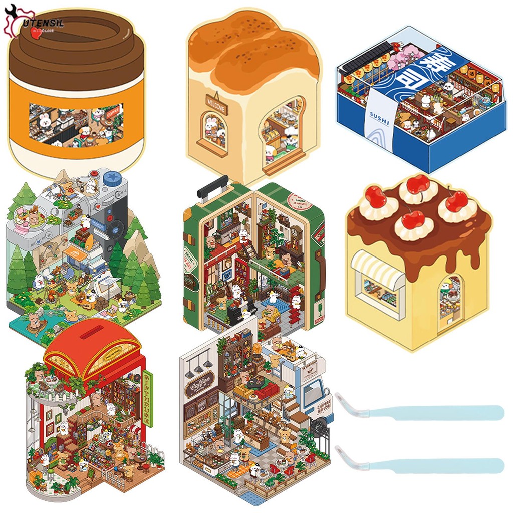8 ชุดน่ารัก DIY 3D House สติกเกอร์ PET 3D Miniature ฉากสติกเกอร์สําหรับตกแต่งบ้าน SHOPSBC7592