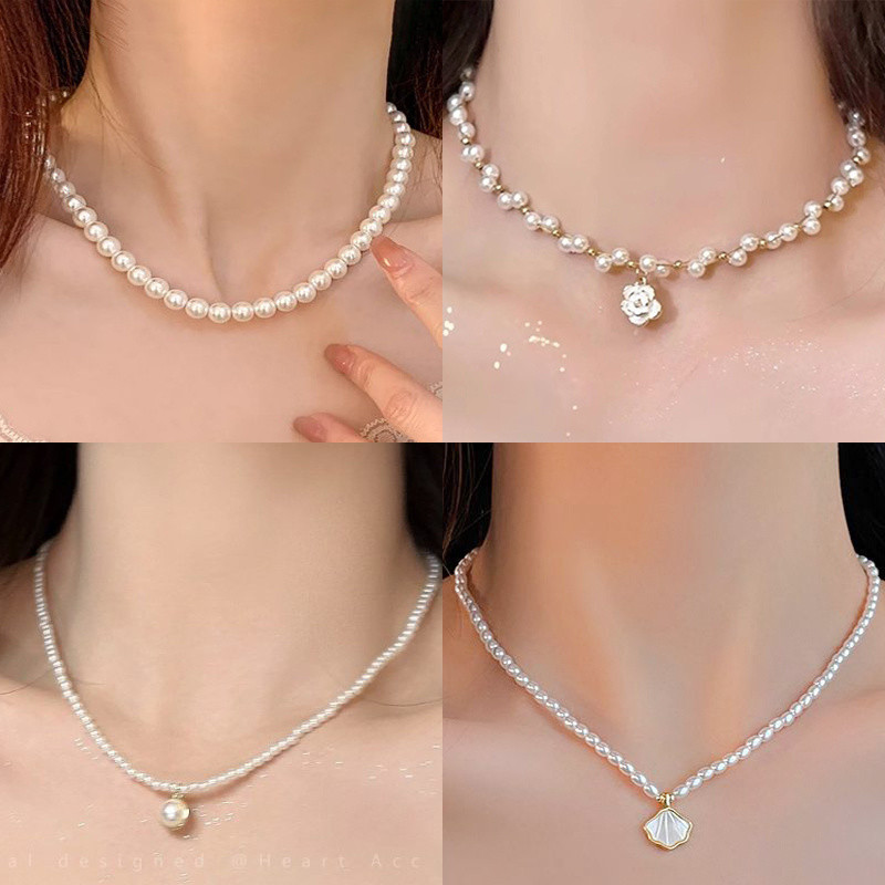 สร้อยคอไข่มุกไม่สม่ำเสมอสำหรับผู้หญิง 2025 ฤดูร้อนใหม่ สายโซ่กระดูก เรียบง่าย หลากหลาย แฟชั่น ชอคเกอ