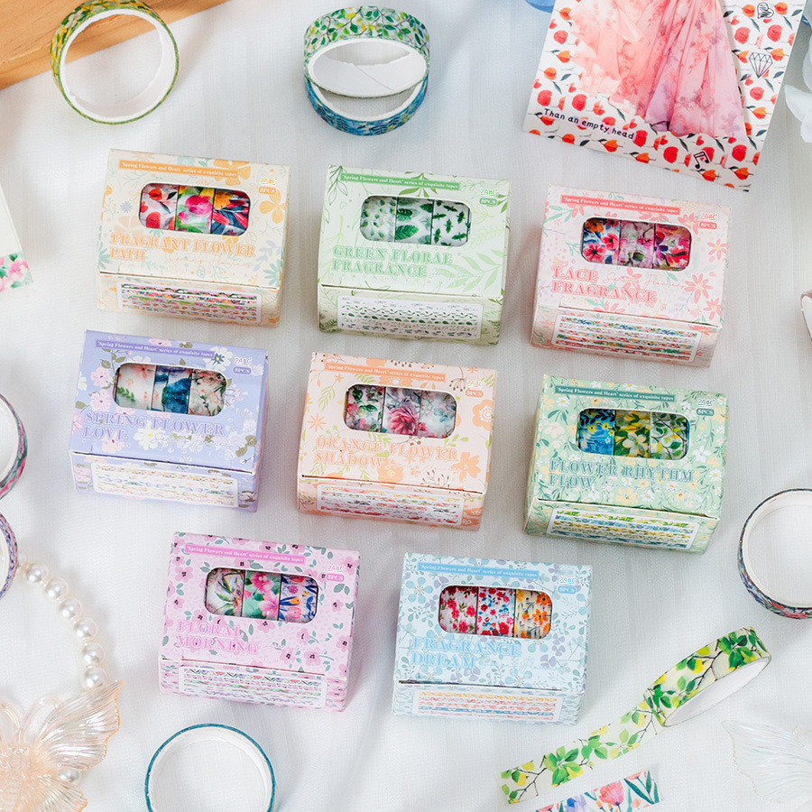 ดอกไม้ Washi เทปแพ็ค 5 ม้วนดอกไม้พิมพ์ Masking เทปพืชตกแต่งสําหรับศิลปะ DIY งานฝีมือ Journal Supplies Planners สมุดภาพการ์ดห่อของขวัญ - รูปที่ 4
