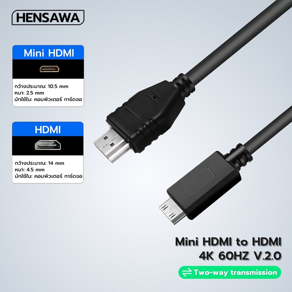 HENSAWA สาย Mini HDMI to HDMI 4K60Hz 2K144Hz 1080p 240Hz HDMI V2.0  สายยาว 1.5 เมตร รุ่น VC112