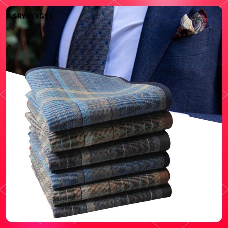 [Srydyxgs2] ผ้าเช็ดหน้า 6 ชิ้นสําหรับผู้ชายผ้าฝ้าย Hanky 40x40 ซม.ลายสก๊อตนุ่มคลาสสิก Hankies