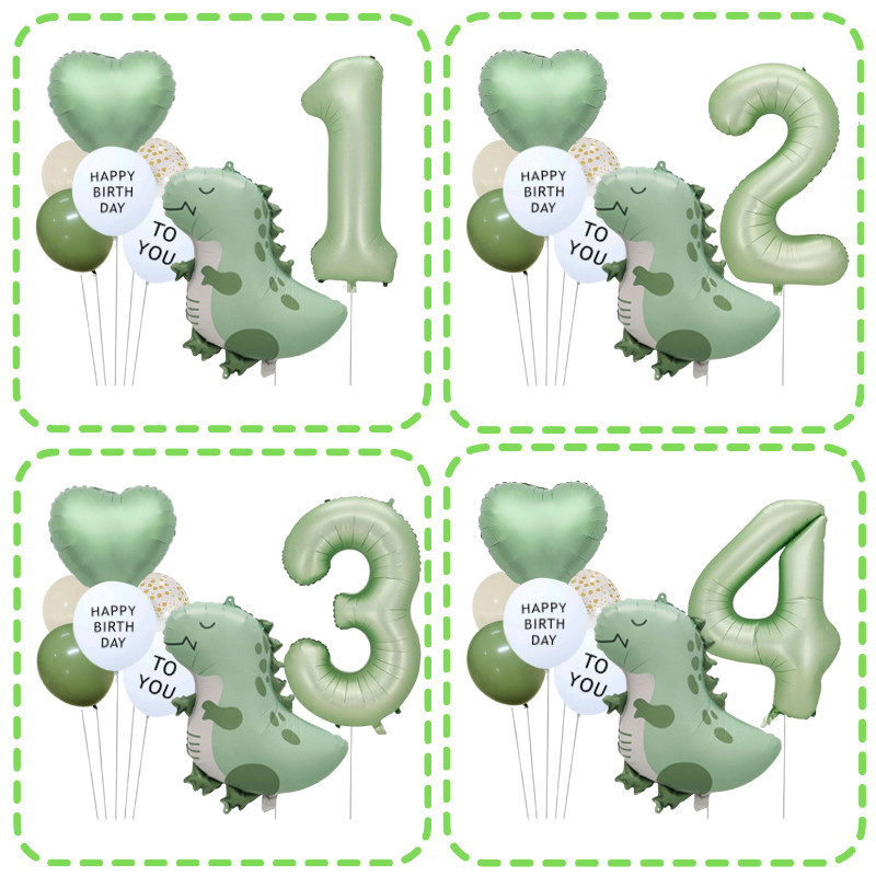 (ส่งเร็วจากไทย)เซ็ตลูกโป่งตัวเลขวันเกิด ลายการ์ตูนไดโนเสาร์ T-rex ตัวน้อย พร้อมเลข ขนาด 32 นิ้ว (BC-