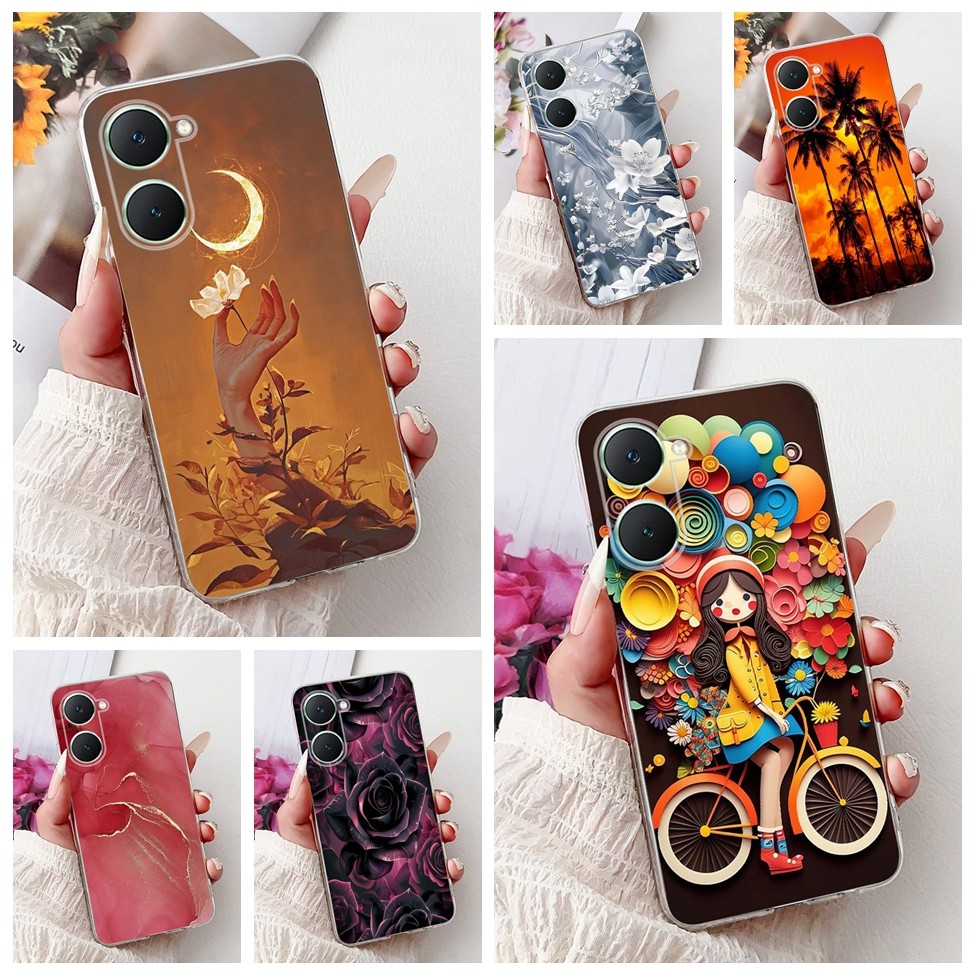 Clear สําหรับ Vivo Y03 V2332 กรณี Y03T ความงามแมวน่ารักแฟชั่นดอกไม้ทาสีปกหลัง Y03 Vivo Y03T เคสโทรศั