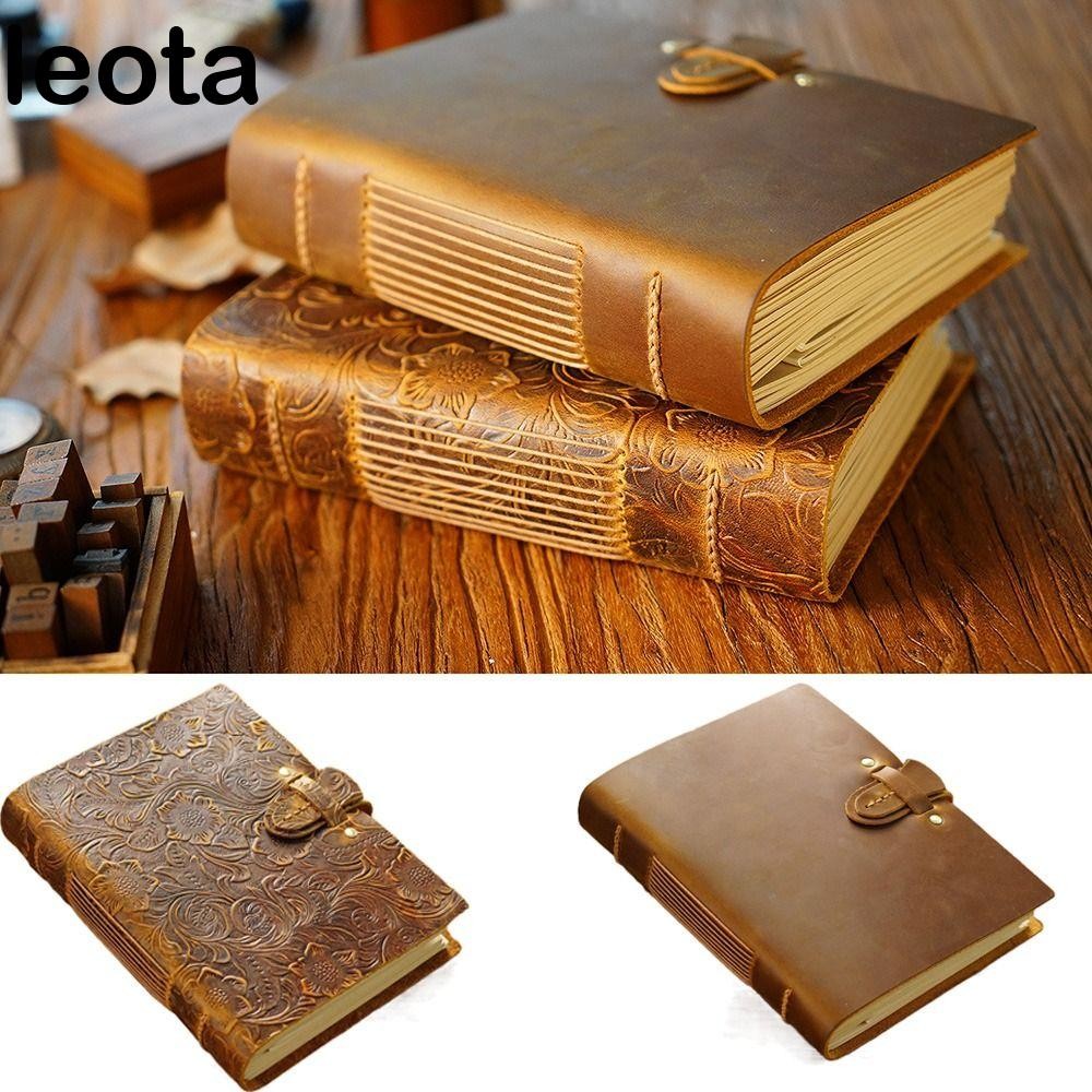 LEOTA หนัง Bound Journal, Vintage Handmade ไดอารี่กระดาษเปล่า, พกพาสะดวกของแท้ปกหนัง Unlined หน้าเปล่า Travel Sketchbook การเขียน