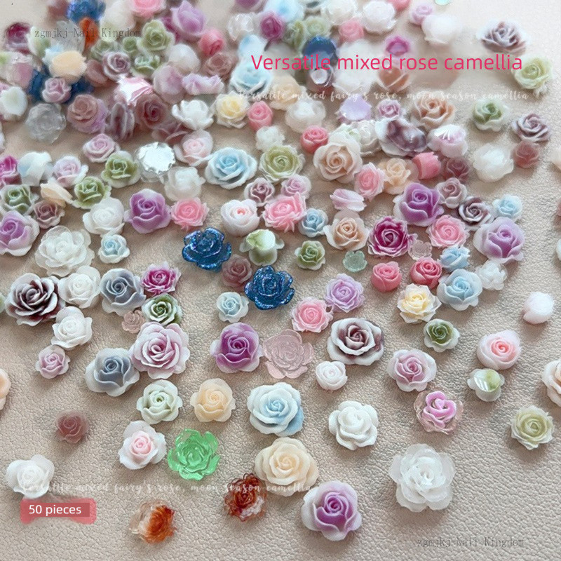อุปกรณ์ตกแต่งเล็บลายดอกคาเมลเลียผสม 3 มิติ ประมาณ 50 ชิ้น  / ดอกกุหลาบตกแต่งเล็บหลากสีสัน / ตกแต่งเคสโทรศัพท์ DIY