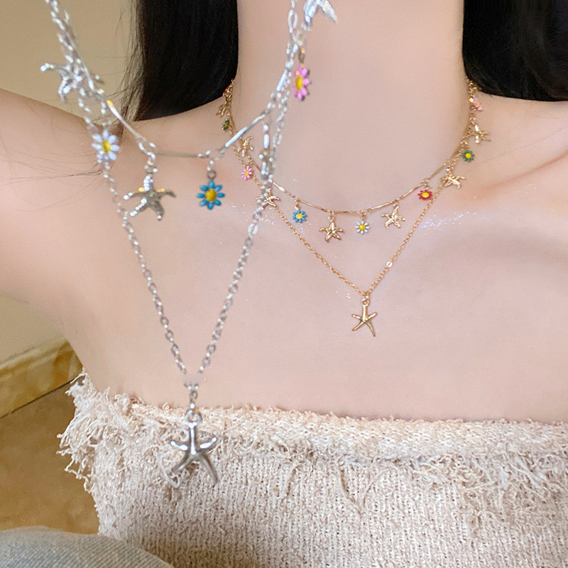 ลางซิ่ว ปลาดาวจี้สร้อยคอกลิตเติลฟลาเวอร์ เคลือบดอกไม้ เครื่องประดับของขวัญ อุปกรณ์เสริมออกแบบอินเทรนด์