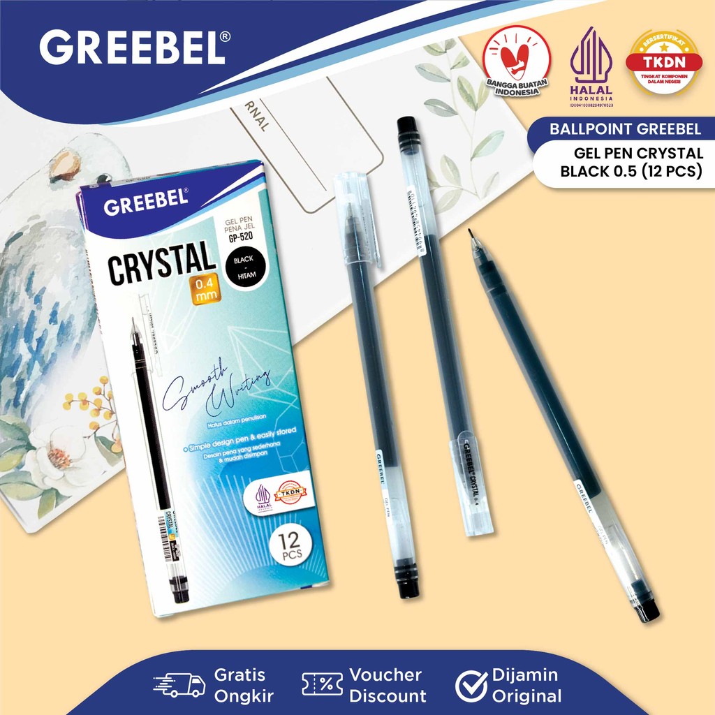 GREEBEL ปากกาเจล GP-520 Crystal 0.5 สีดํา (12 ชิ้น/เซ็ต) / ปากกาลูกลื่น ปากกาเจล
