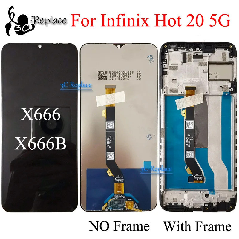 สีดํา 6.58 นิ้วสําหรับ Infinix Hot 20 5G X666 X666B จอแสดงผล LCD Touch Screen Digitizer Assembly เปล