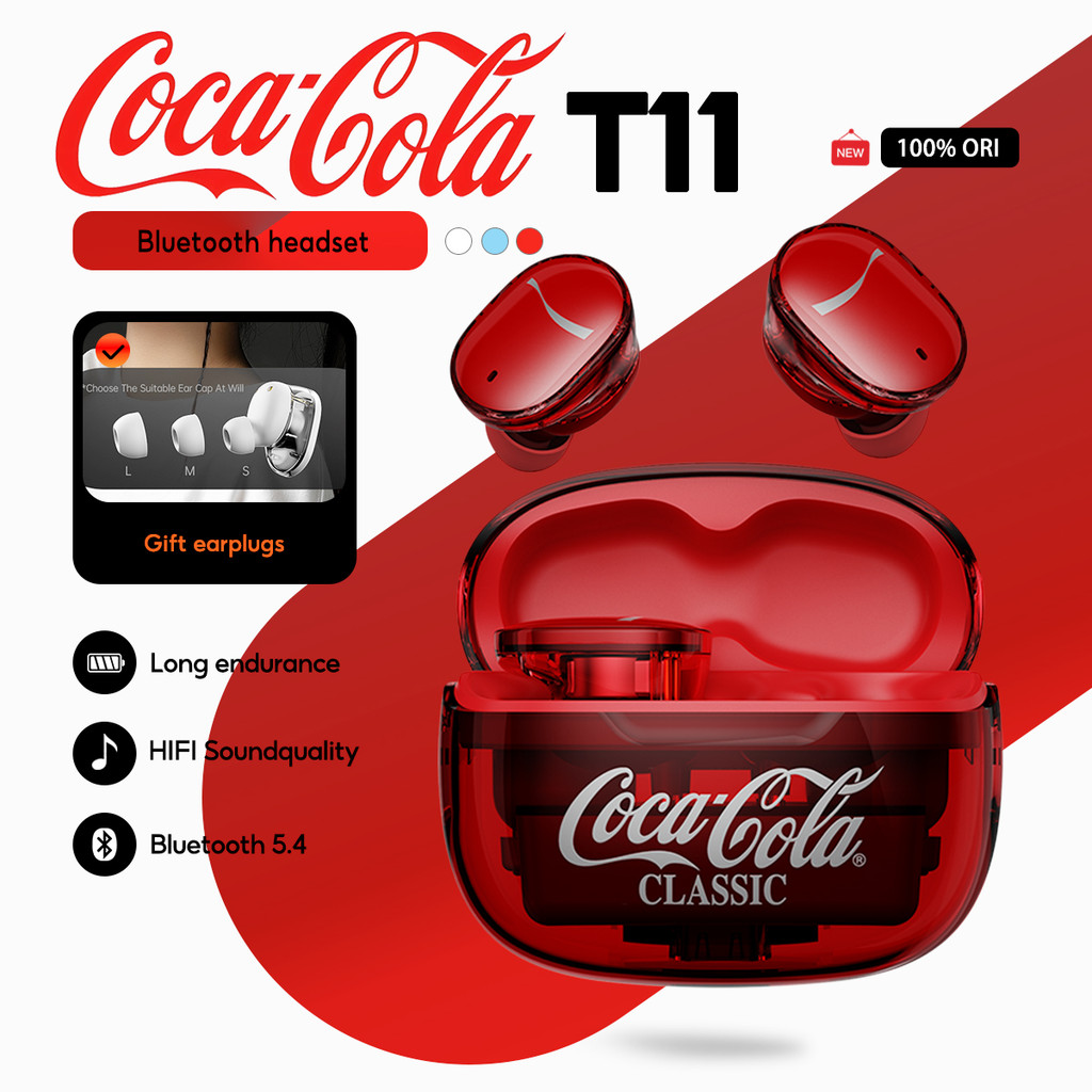 Coca-Cola T11 หูฟังบลูทูธอินเอียร์พร้อม Bluetooth 5.4 ตัดเสียงรบกวน ENC อายุการใช้งานแบตเตอรี่ 5H ระบบควบคุมแบบสัมผัส & ความเข้ากันได้หลายระบบ