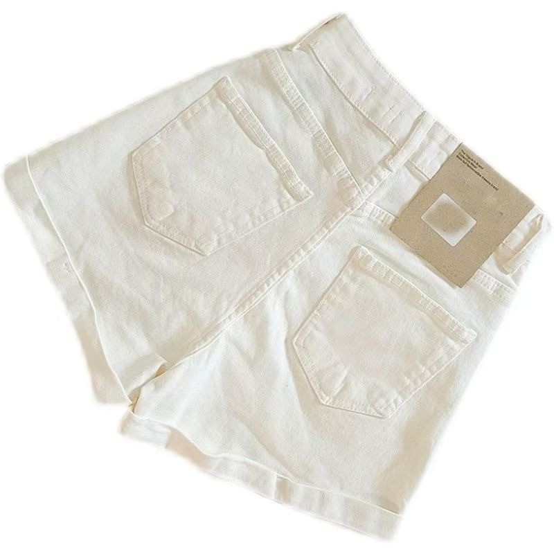 กางเกงขาสั้นยีนส์สีขาว All-Match ฤดูร้อน 風格 ins ไซซ์เล็ก 2025 สไตล์ใหม่ เอวสูงSlimmer ขากว้าง